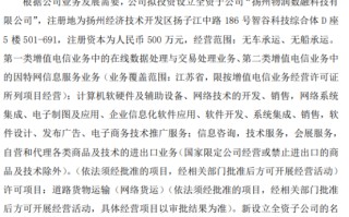 物润船联拟投资500万设立全资子公司扬州物润数融科技有限公司