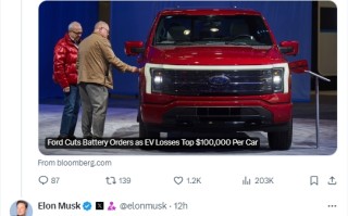 卖一辆电动汽车亏10万美元，福特削减电池订单，马斯克回应
