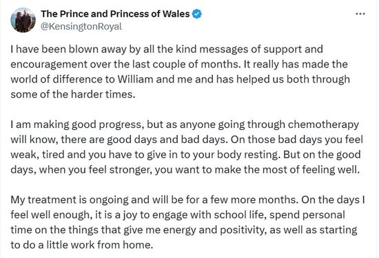 凯特王妃周六将公开露面 称抗癌取得了“良好进展”-第1张图片-沐栀生活网