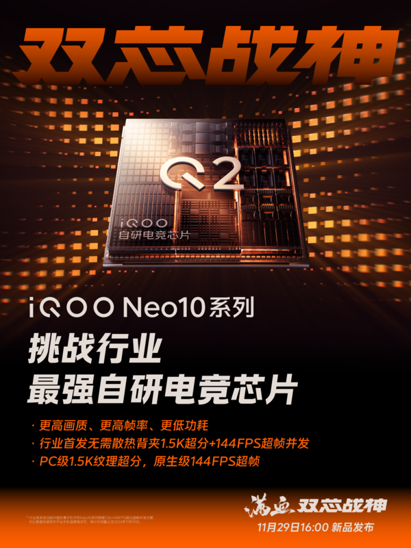 配备自研芯片Q2 iQOO Neo10系列**
性能将打破上限-第1张图片-沐栀生活网